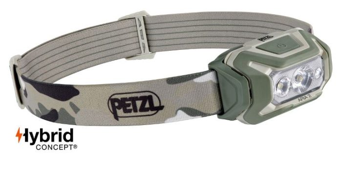 Lampada frontale ARIA 2 RGB impermeabile e robusta con illuminazione bianca, rossa, verde e blu, ideale per l’osservazione nella natura. 450 lumen PETZL